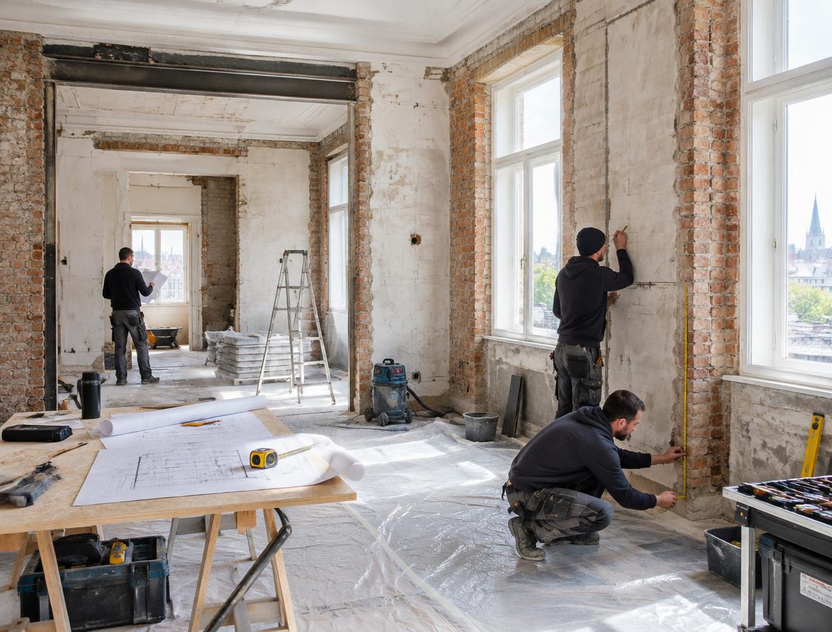 Wohnungssanierung in Wien: erneuerte Bausubstanz in einer Altbauwohnung (KI-Visualisierung)